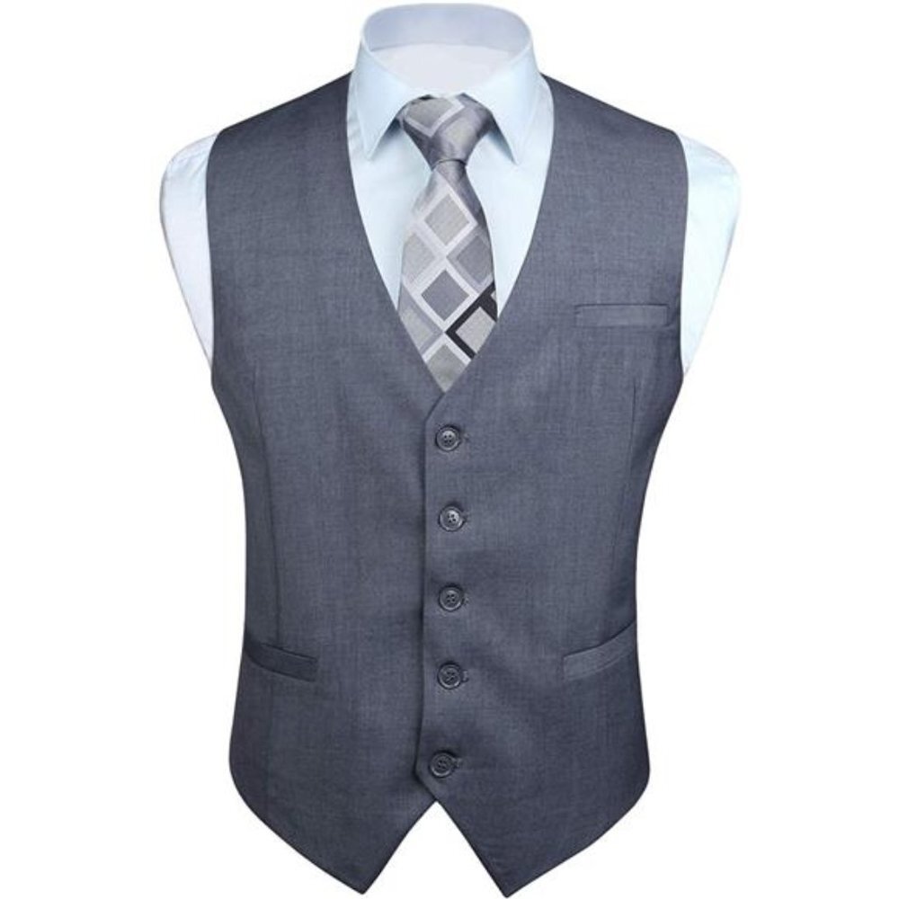 Men's Suit Formal Dress Waistcoat Vest with 3 Pockets - Dark Gray